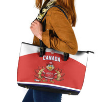 Canada Ice Hockey Leather Tote Bag Maple Leaf Turkey Mascot