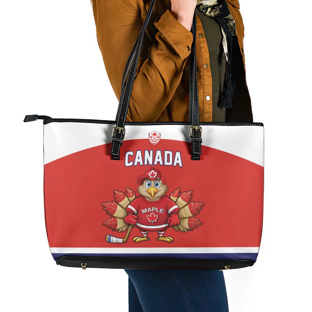 Canada Ice Hockey Leather Tote Bag Maple Leaf Turkey Mascot