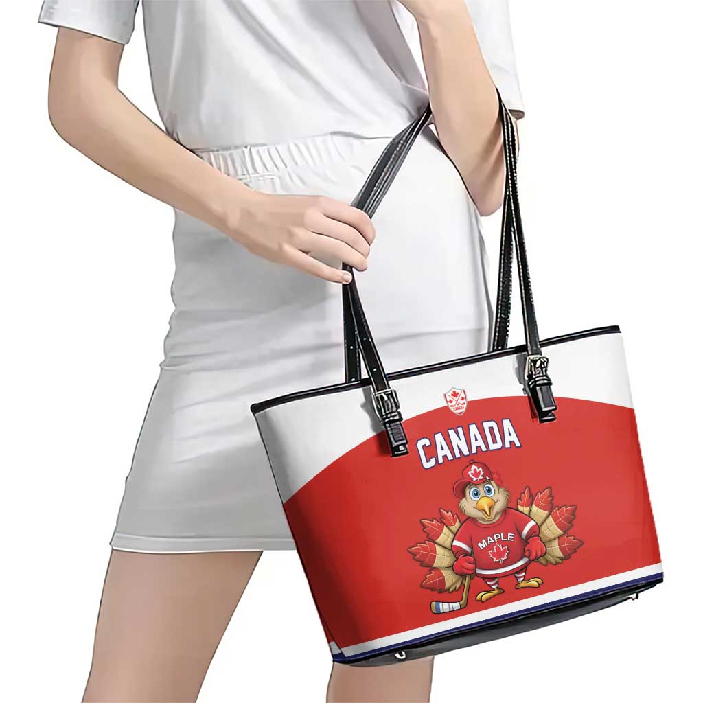 Canada Ice Hockey Leather Tote Bag Maple Leaf Turkey Mascot
