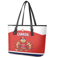 Canada Ice Hockey Leather Tote Bag Maple Leaf Turkey Mascot