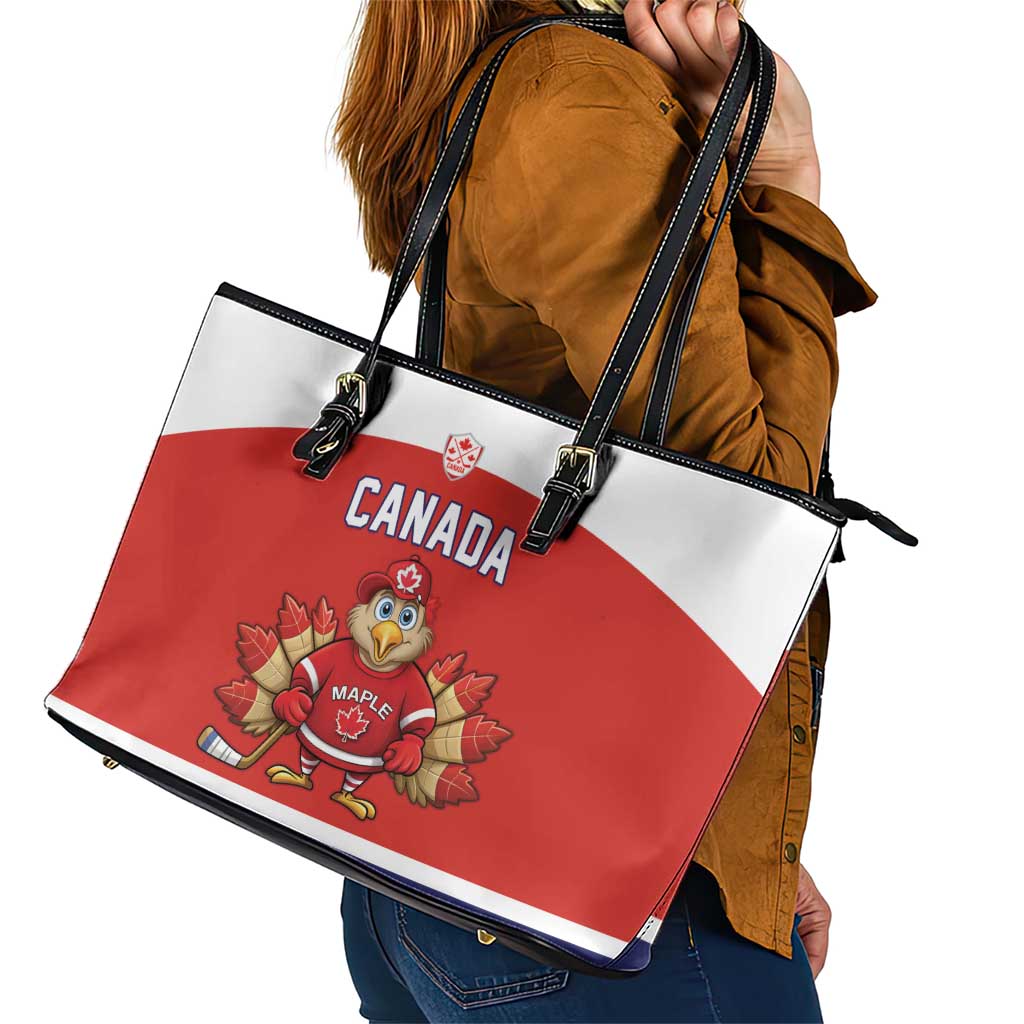 Canada Ice Hockey Leather Tote Bag Maple Leaf Turkey Mascot