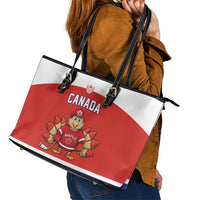 Canada Ice Hockey Leather Tote Bag Maple Leaf Turkey Mascot