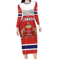 Canada Ice Hockey Custom Long Sleeve Bodycon Dress Maple Leaf Turkey Mascot
