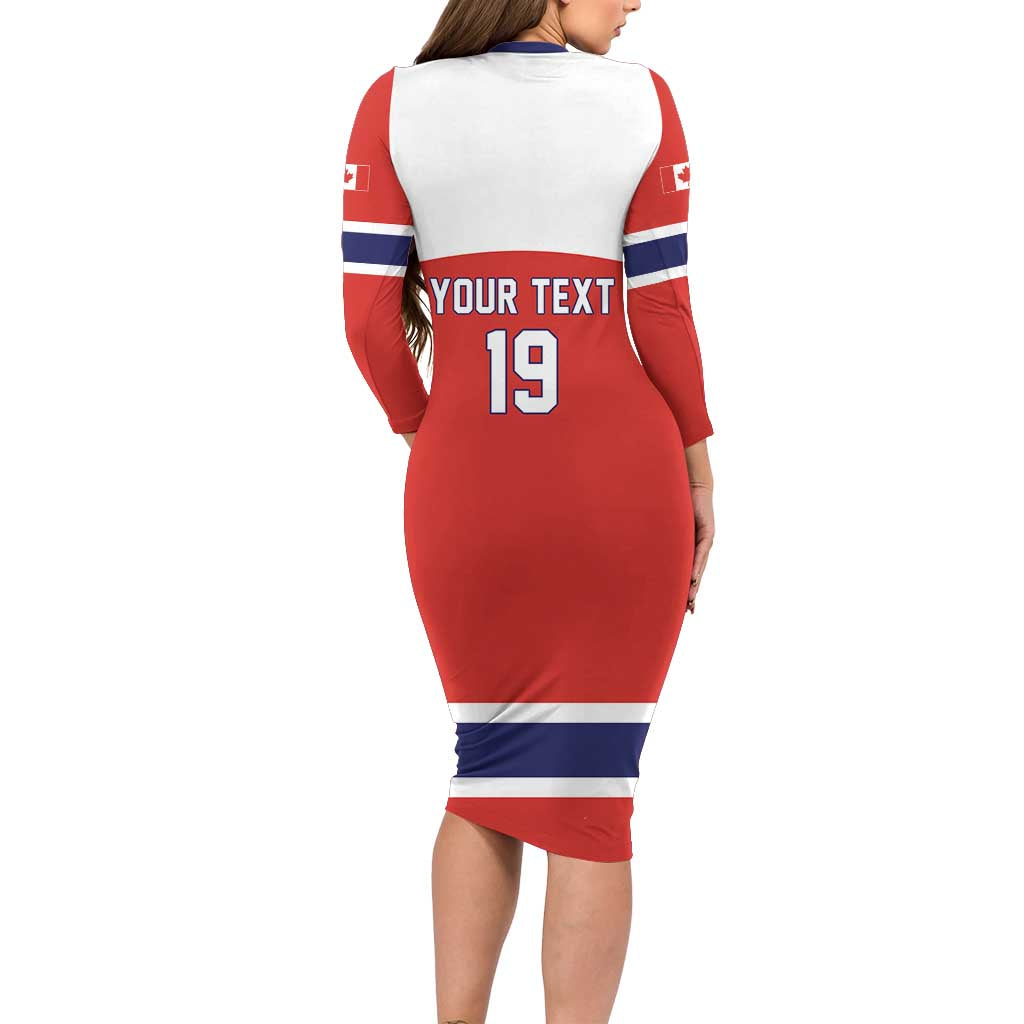 Canada Ice Hockey Custom Long Sleeve Bodycon Dress Maple Leaf Turkey Mascot