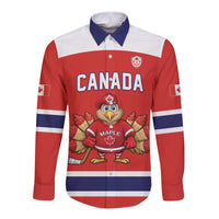 Canada Ice Hockey Custom Long Sleeve Button Shirt Maple Leaf Turkey Mascot