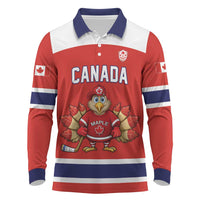 Canada Ice Hockey Custom Long Sleeve Polo Shirt Maple Leaf Turkey Mascot