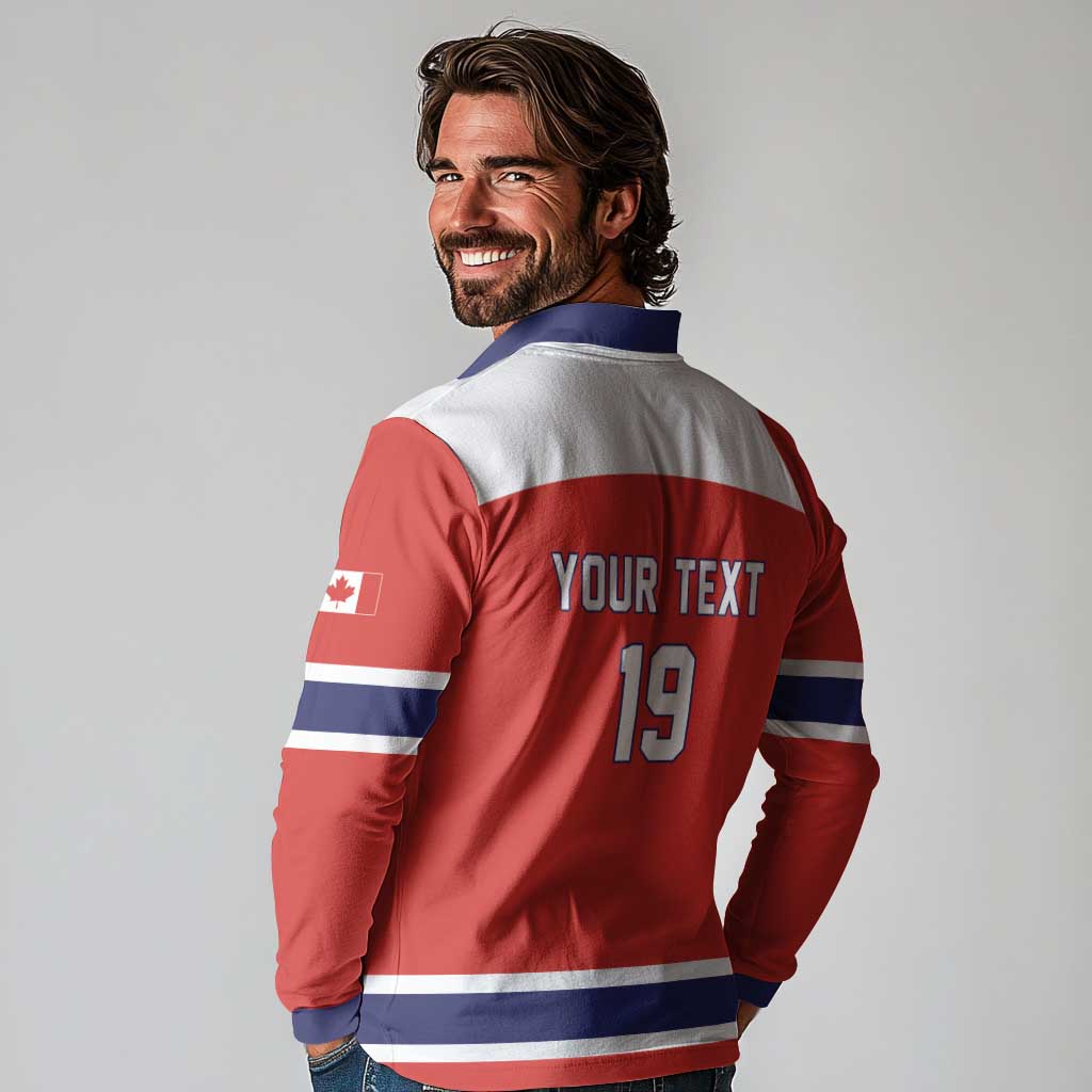 Canada Ice Hockey Custom Long Sleeve Polo Shirt Maple Leaf Turkey Mascot