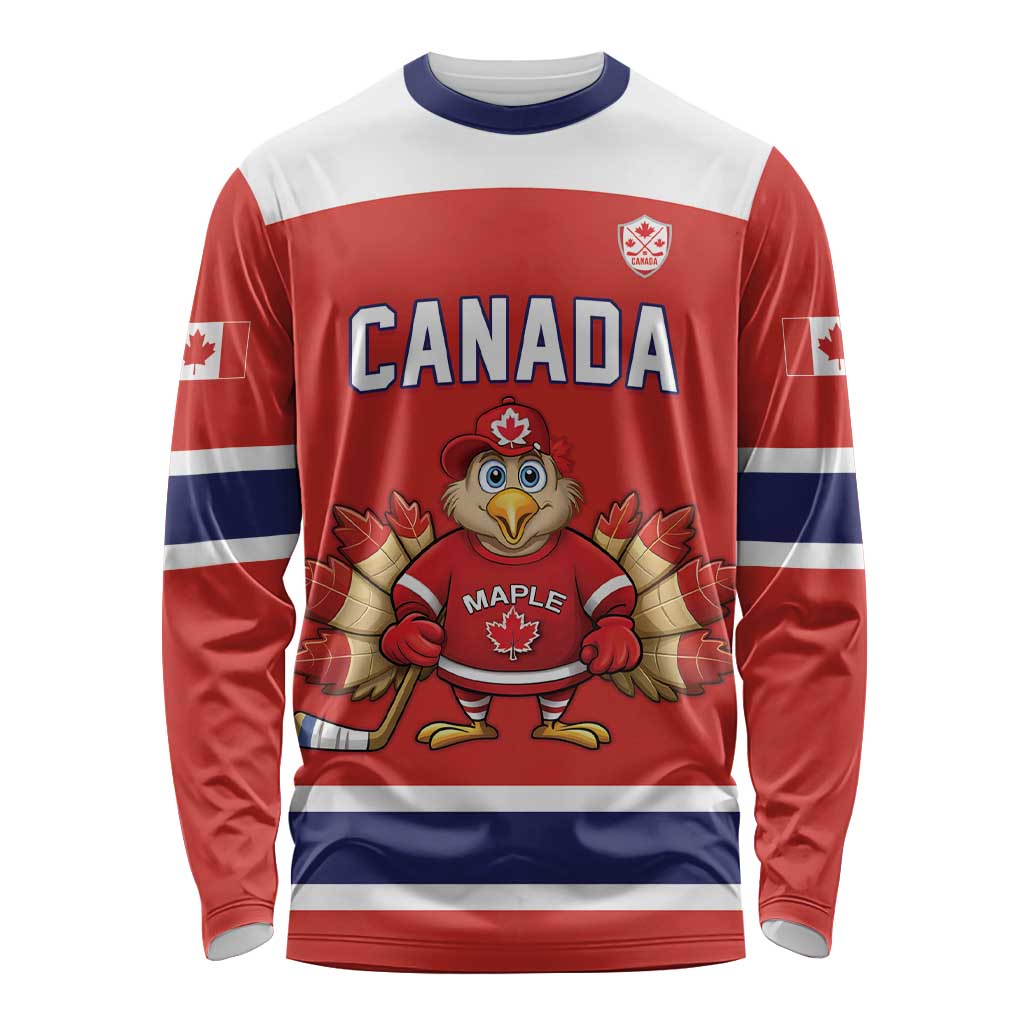 Canada Ice Hockey Custom Long Sleeve Shirt Maple Leaf Turkey Mascot