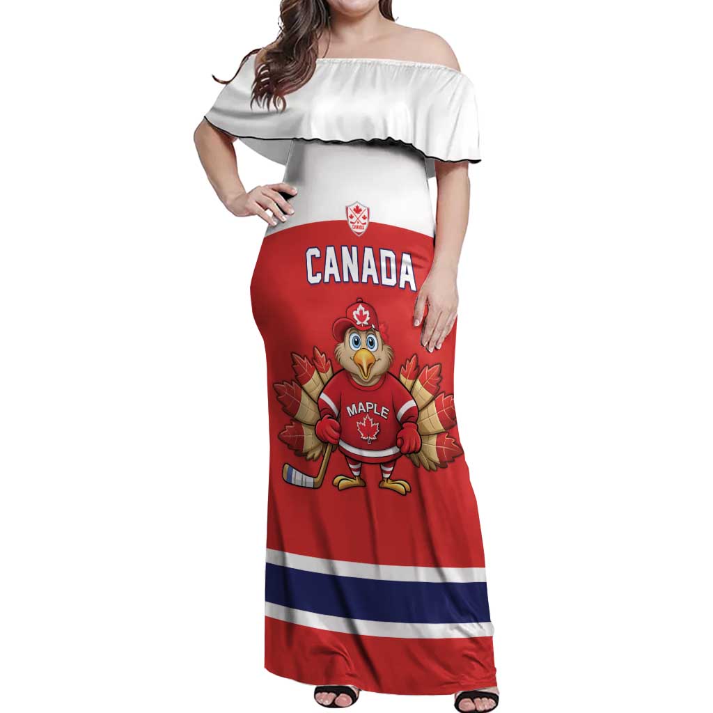 Canada Ice Hockey Custom Off Shoulder Maxi Dress Maple Leaf Turkey Mascot