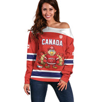 Canada Ice Hockey Custom Off Shoulder Sweater Maple Leaf Turkey Mascot