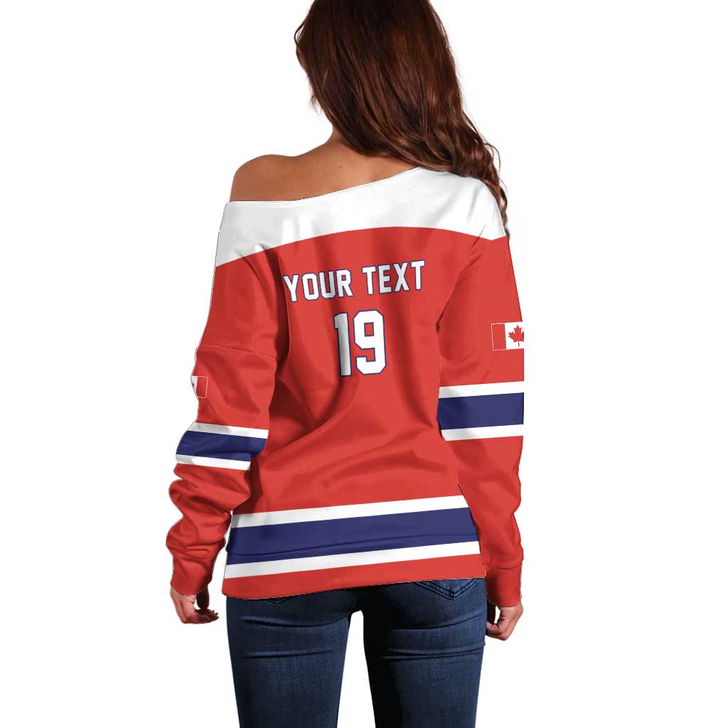 Canada Ice Hockey Custom Off Shoulder Sweater Maple Leaf Turkey Mascot