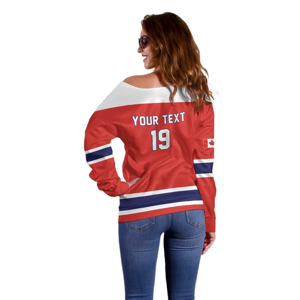 Canada Ice Hockey Custom Off Shoulder Sweater Maple Leaf Turkey Mascot