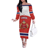 Canada Ice Hockey Custom Off The Shoulder Long Sleeve Dress Maple Leaf Turkey Mascot