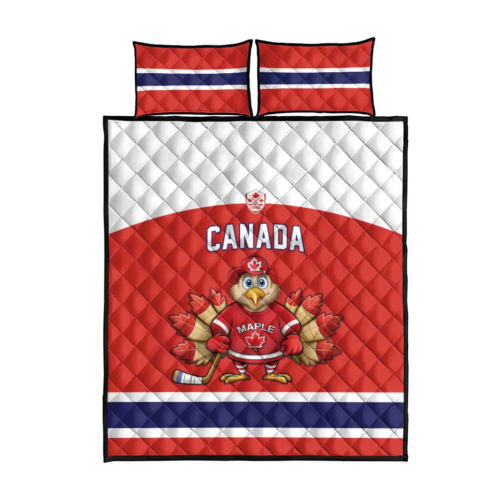 Canada Ice Hockey Quilt Bed Set Maple Leaf Turkey Mascot