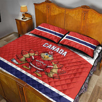 Canada Ice Hockey Quilt Bed Set Maple Leaf Turkey Mascot