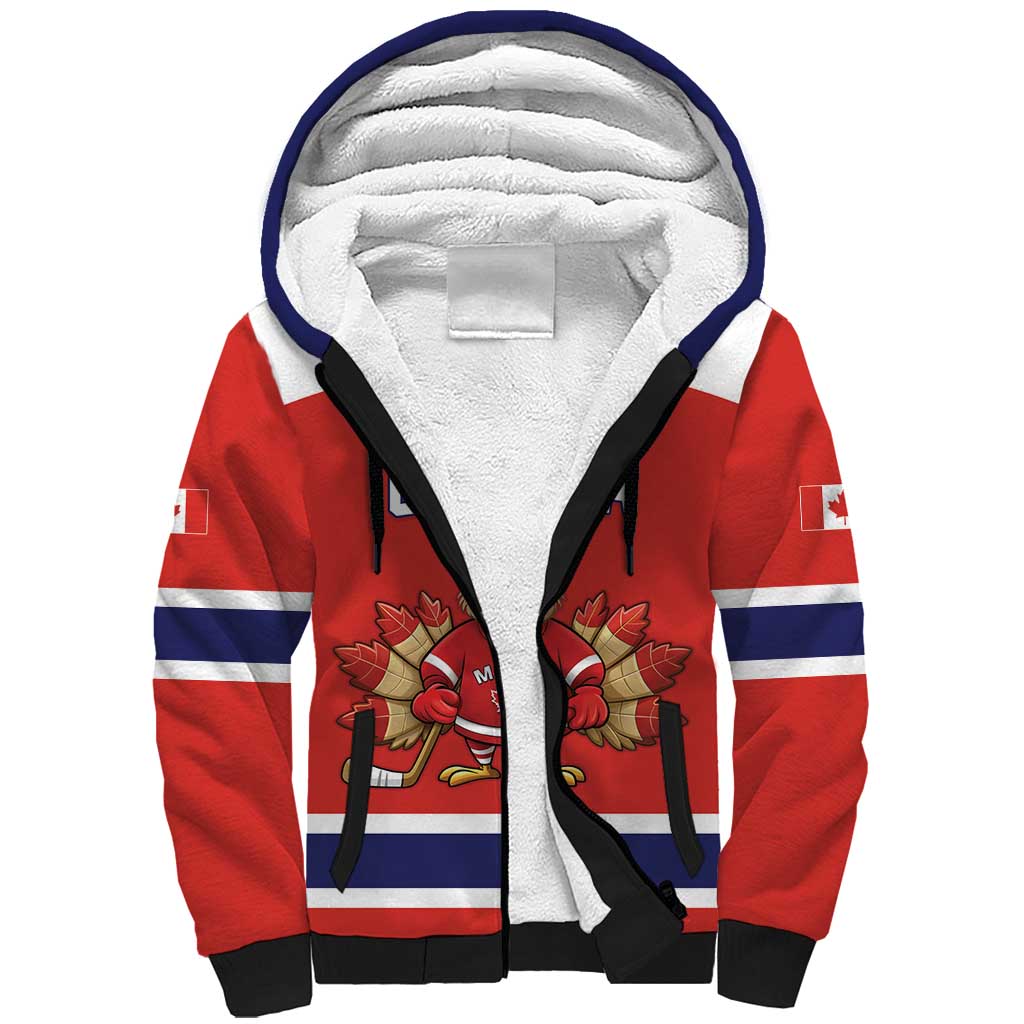 Canada Ice Hockey Custom Sherpa Hoodie Maple Leaf Turkey Mascot
