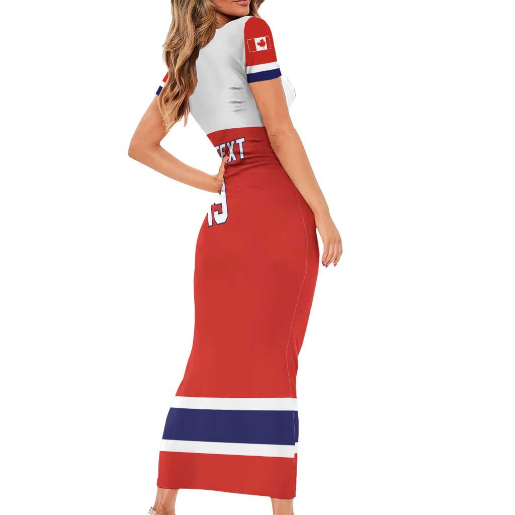 Canada Ice Hockey Custom Short Sleeve Bodycon Dress Maple Leaf Turkey Mascot