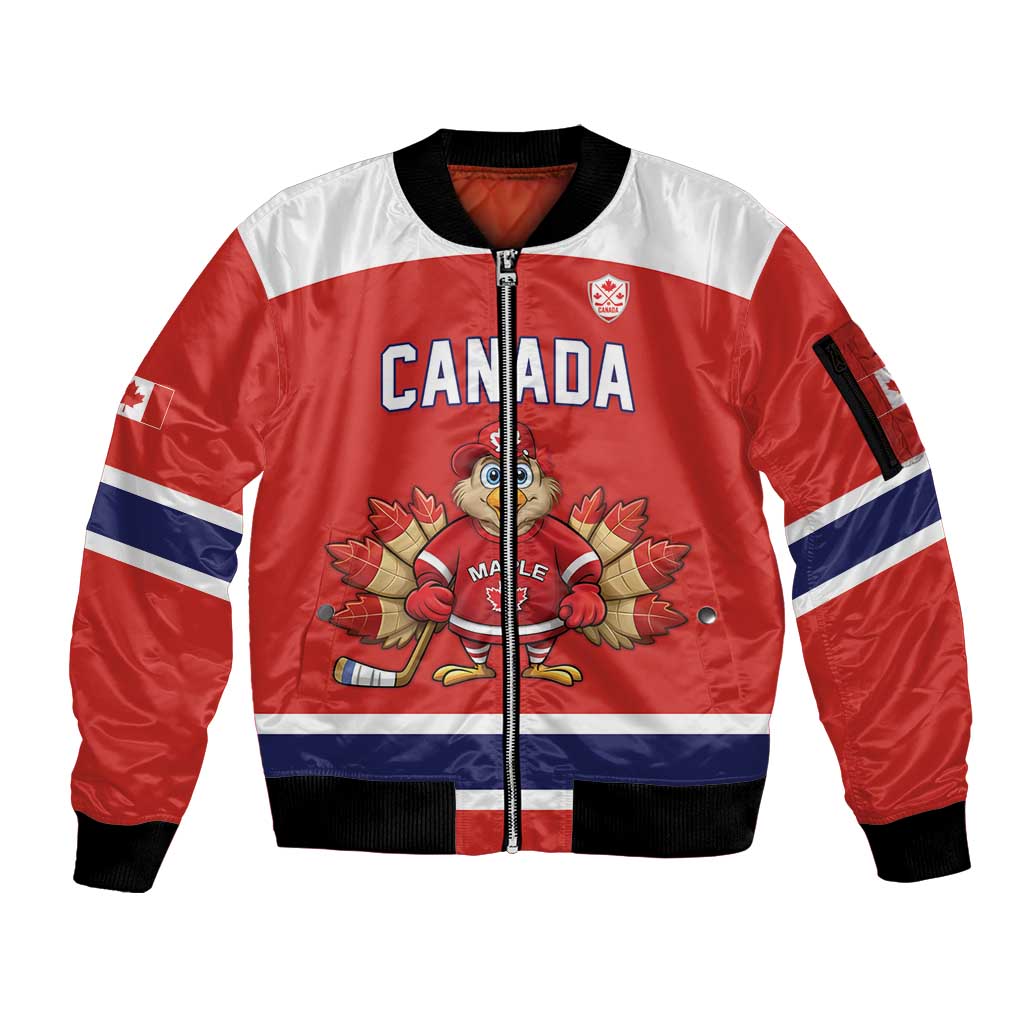 Canada Ice Hockey Custom Sleeve Zip Bomber Jacket Maple Leaf Turkey Mascot