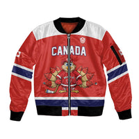 Canada Ice Hockey Custom Sleeve Zip Bomber Jacket Maple Leaf Turkey Mascot