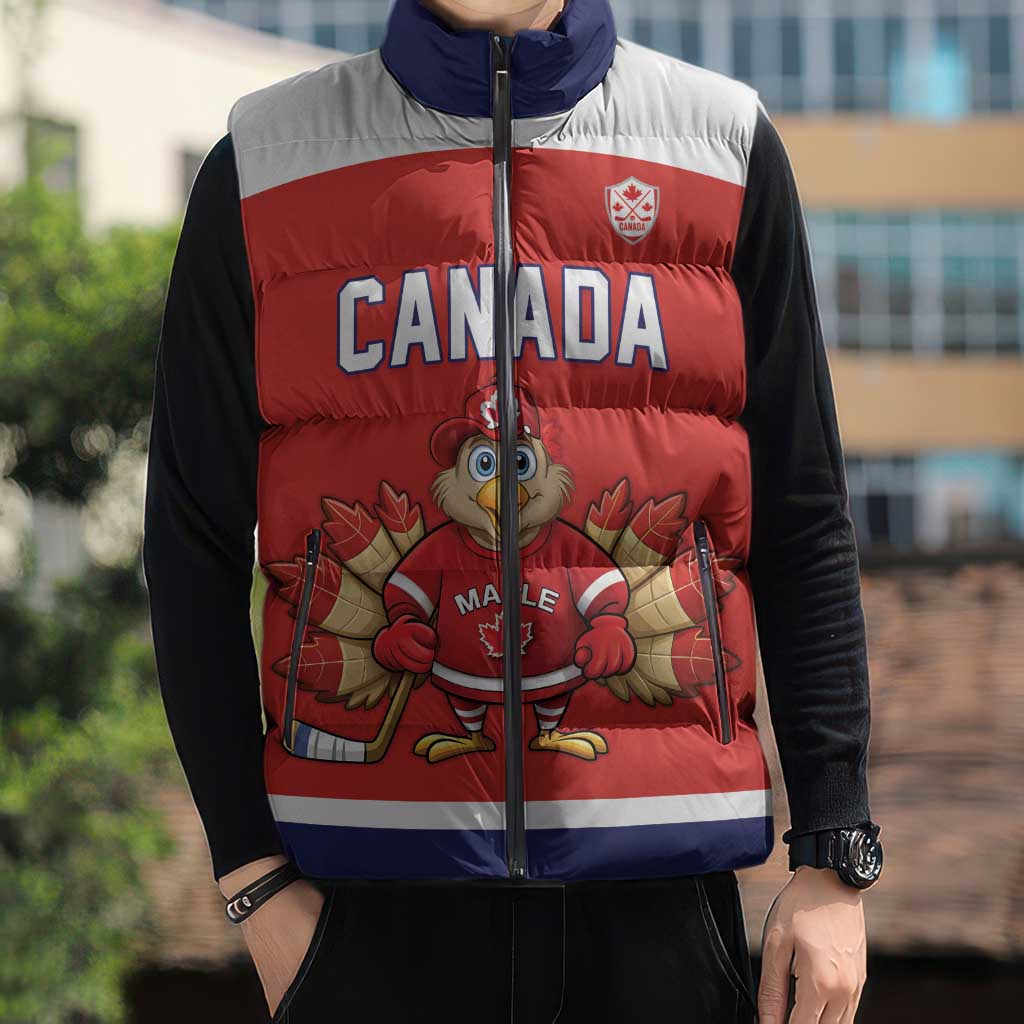 Canada Ice Hockey Custom Sleeveless Puffer Jacket Maple Leaf Turkey Mascot