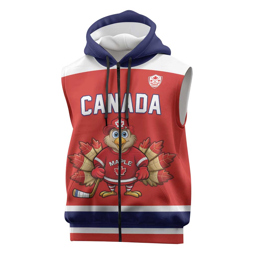 Canada Ice Hockey Custom Sleeveless Zip Hoodie Maple Leaf Turkey Mascot