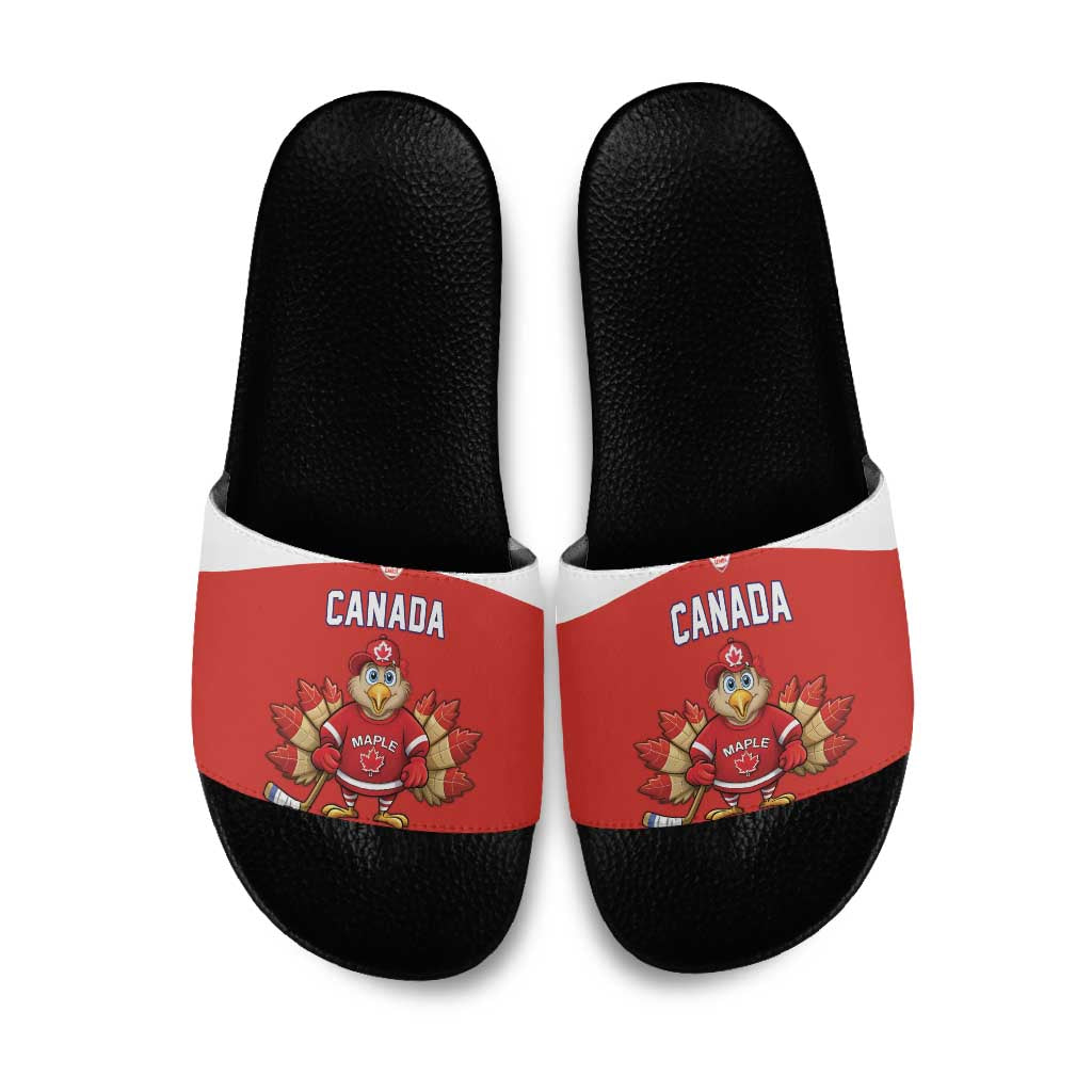 Canada Ice Hockey Slide Sandals Maple Leaf Turkey Mascot