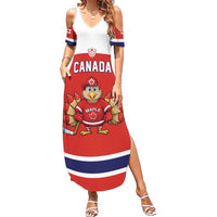 Canada Ice Hockey Custom Summer Maxi Dress Maple Leaf Turkey Mascot