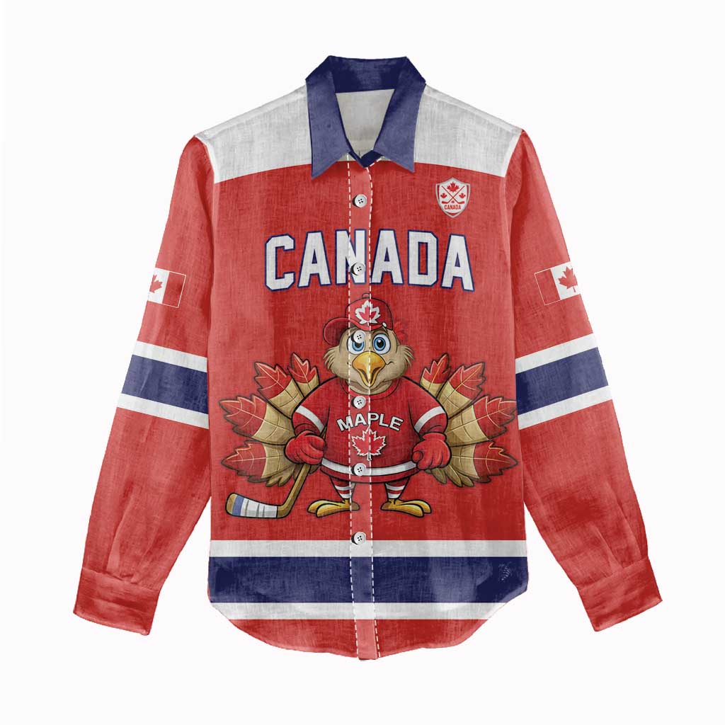 Canada Ice Hockey Custom Women Casual Shirt Maple Leaf Turkey Mascot