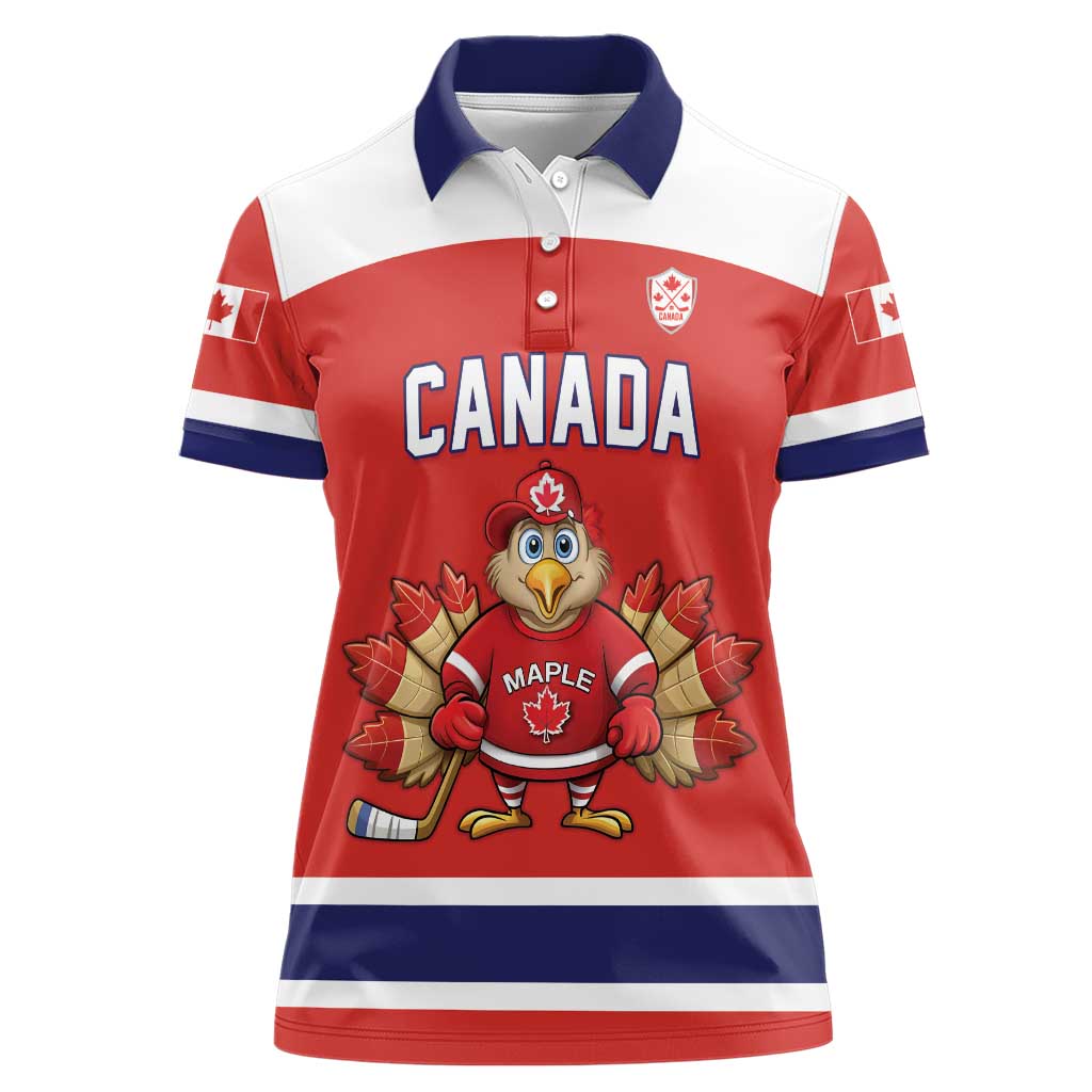 Canada Ice Hockey Custom Women Polo Shirt Maple Leaf Turkey Mascot