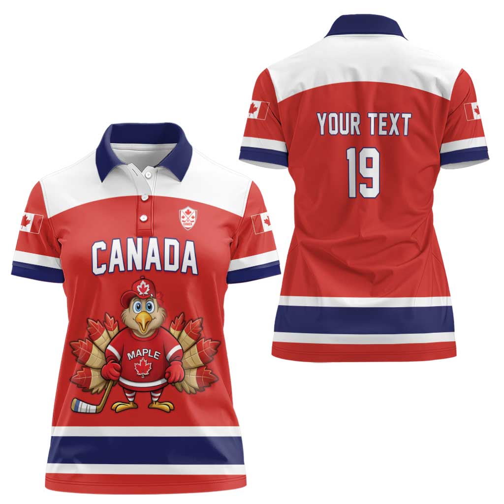 Canada Ice Hockey Custom Women Polo Shirt Maple Leaf Turkey Mascot