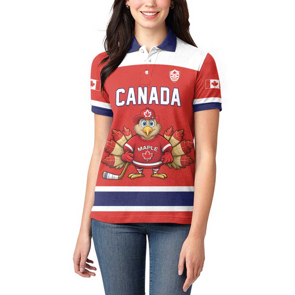 Canada Ice Hockey Custom Women Polo Shirt Maple Leaf Turkey Mascot