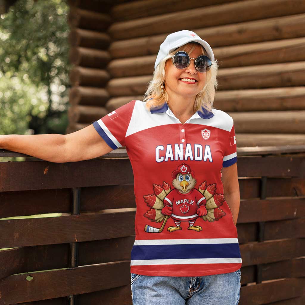 Canada Ice Hockey Custom Women Polo Shirt Maple Leaf Turkey Mascot