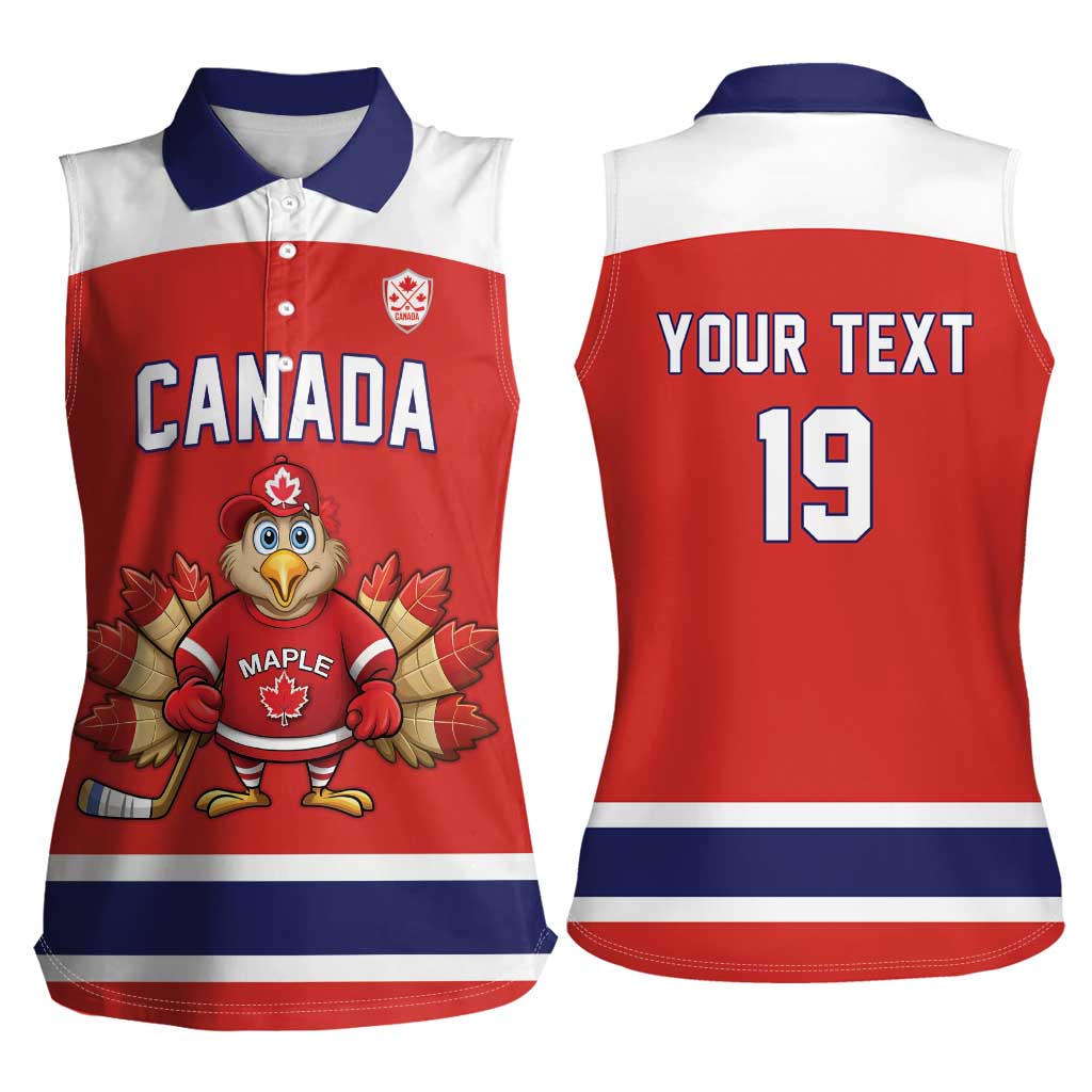 Canada Ice Hockey Custom Women Sleeveless Polo Shirt Maple Leaf Turkey Mascot