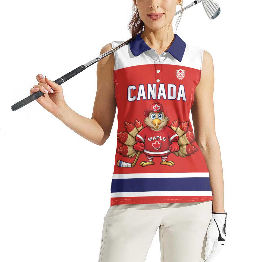 Canada Ice Hockey Custom Women Sleeveless Polo Shirt Maple Leaf Turkey Mascot