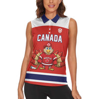 Canada Ice Hockey Custom Women Sleeveless Polo Shirt Maple Leaf Turkey Mascot