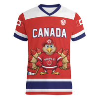 Canada Ice Hockey Custom Women V-Neck T-Shirt Maple Leaf Turkey Mascot