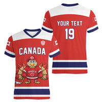 Canada Ice Hockey Custom Women V-Neck T-Shirt Maple Leaf Turkey Mascot