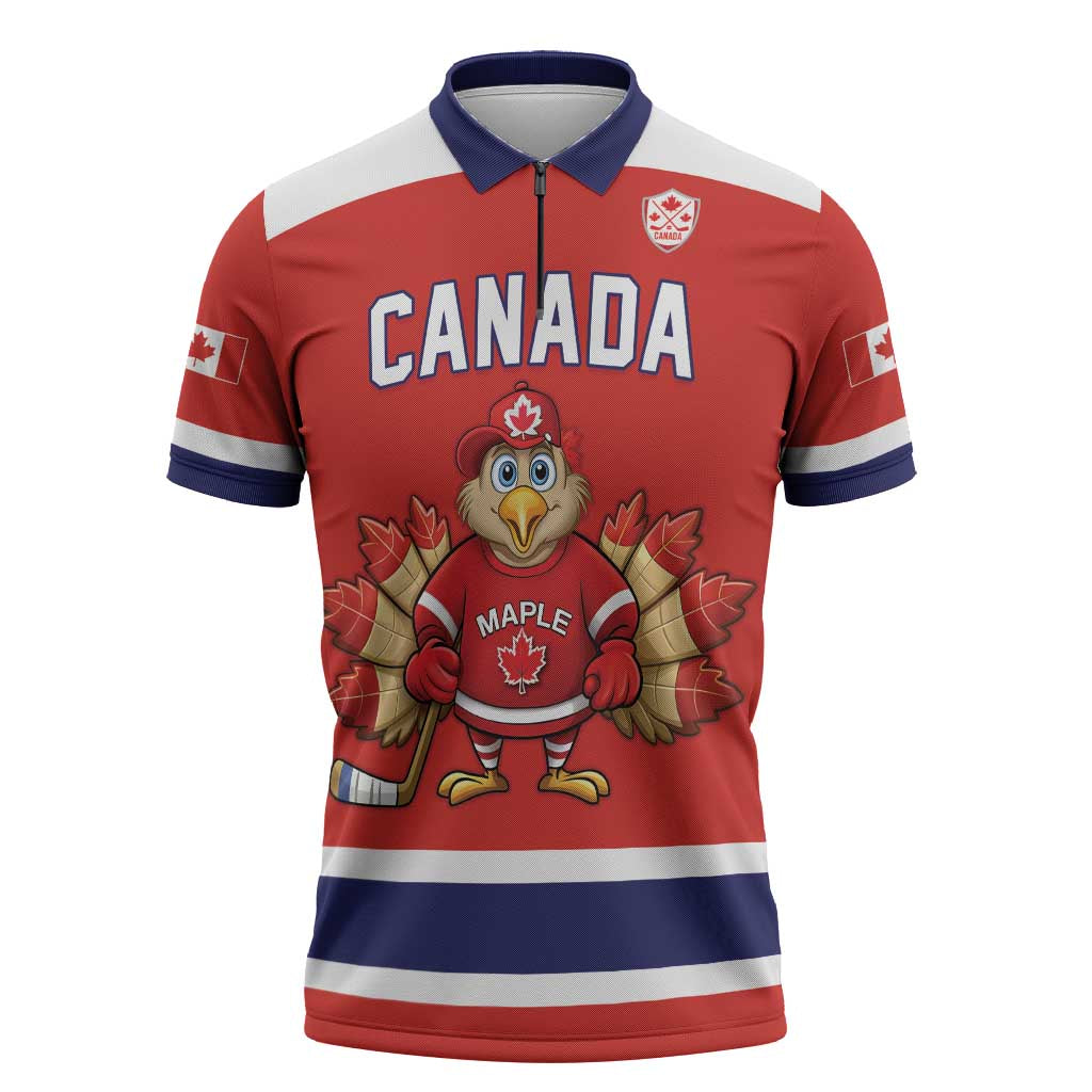 Canada Ice Hockey Custom Zipper Polo Shirt Maple Leaf Turkey Mascot