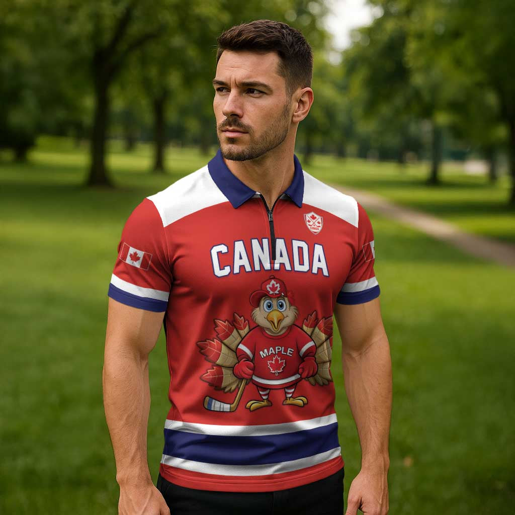 Canada Ice Hockey Custom Zipper Polo Shirt Maple Leaf Turkey Mascot
