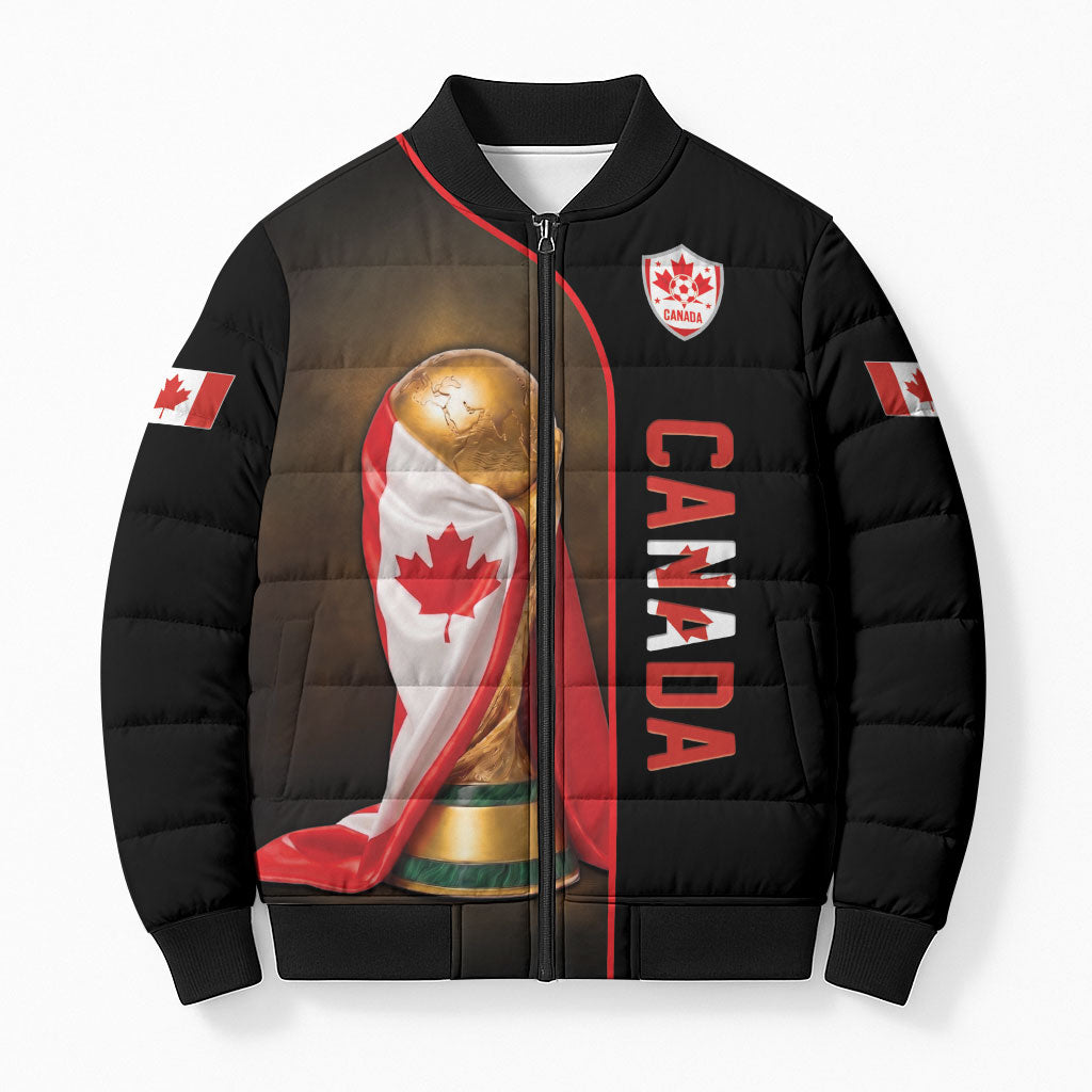 Personalized Canada Football 2026 Bomber Puffer Jacket Trophy Flag Pride Art