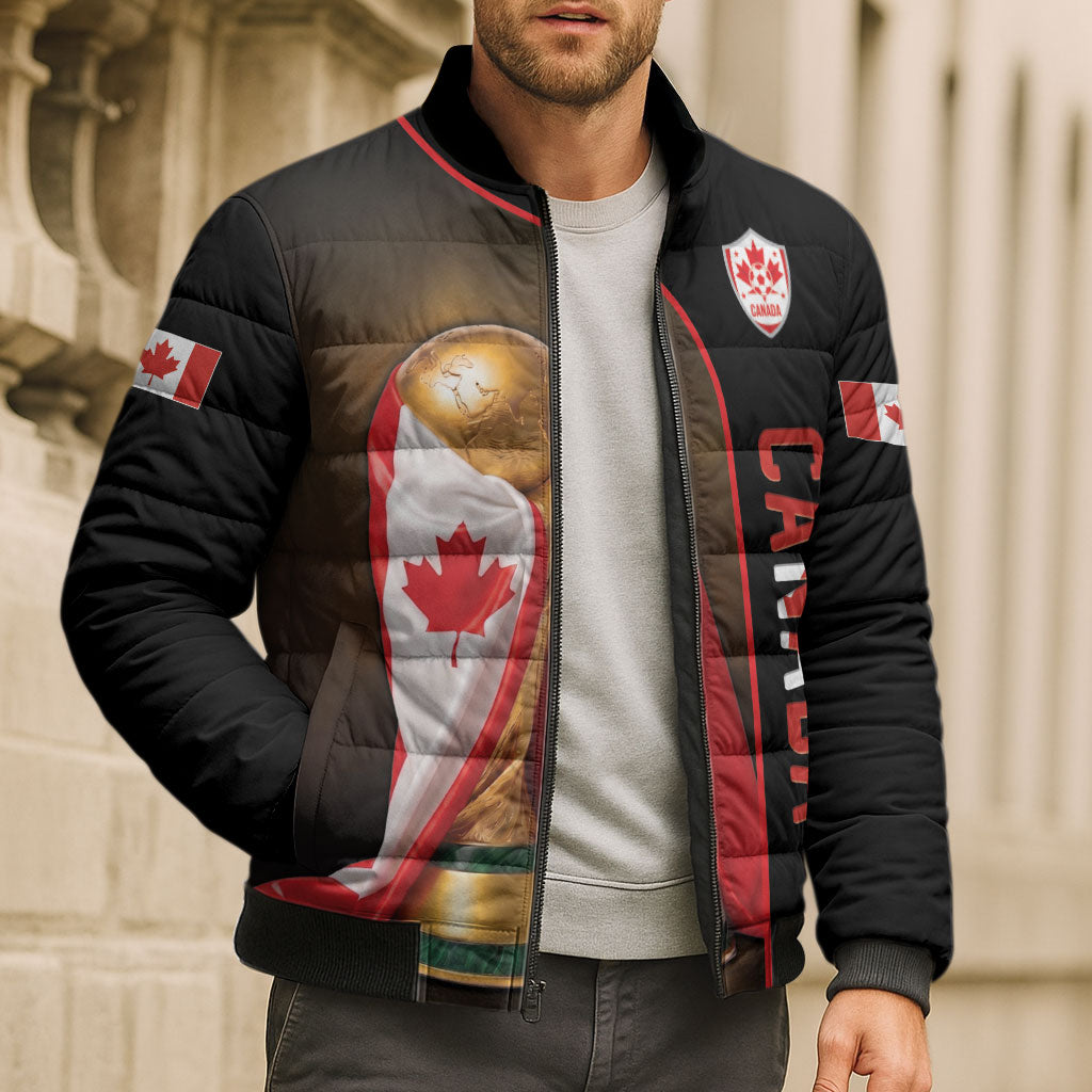 Personalized Canada Football 2026 Bomber Puffer Jacket Trophy Flag Pride Art