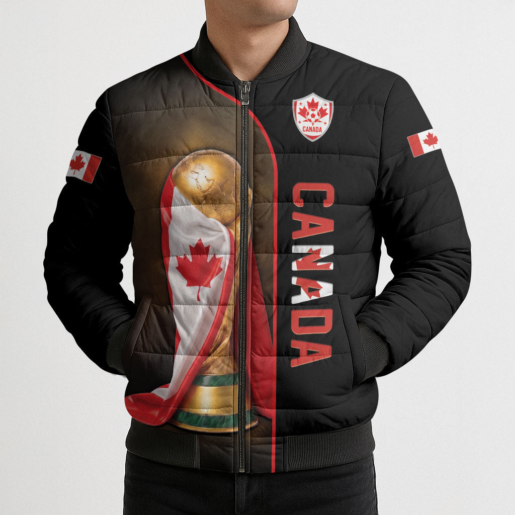 Personalized Canada Football 2026 Bomber Puffer Jacket Trophy Flag Pride Art