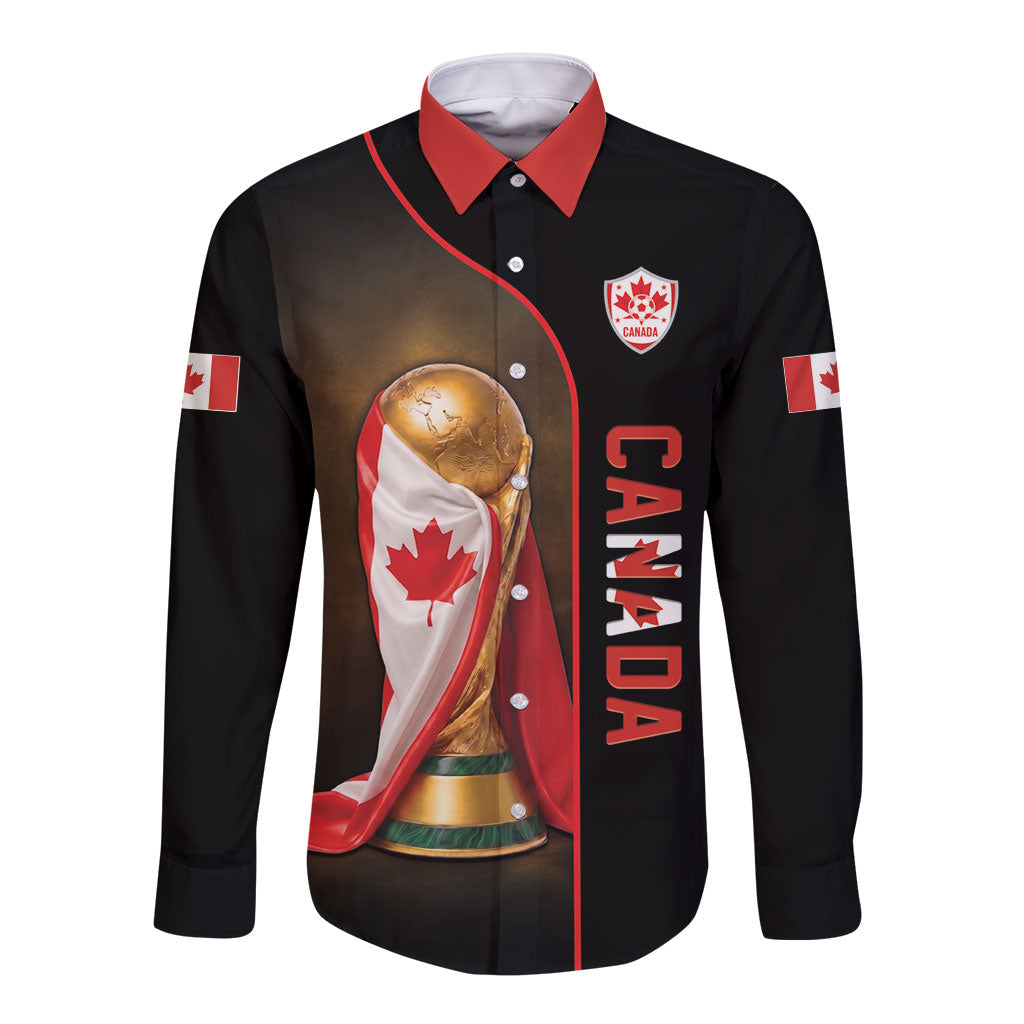 Personalized Canada Football 2026 Long Sleeve Button Shirt Trophy Flag Pride Art
