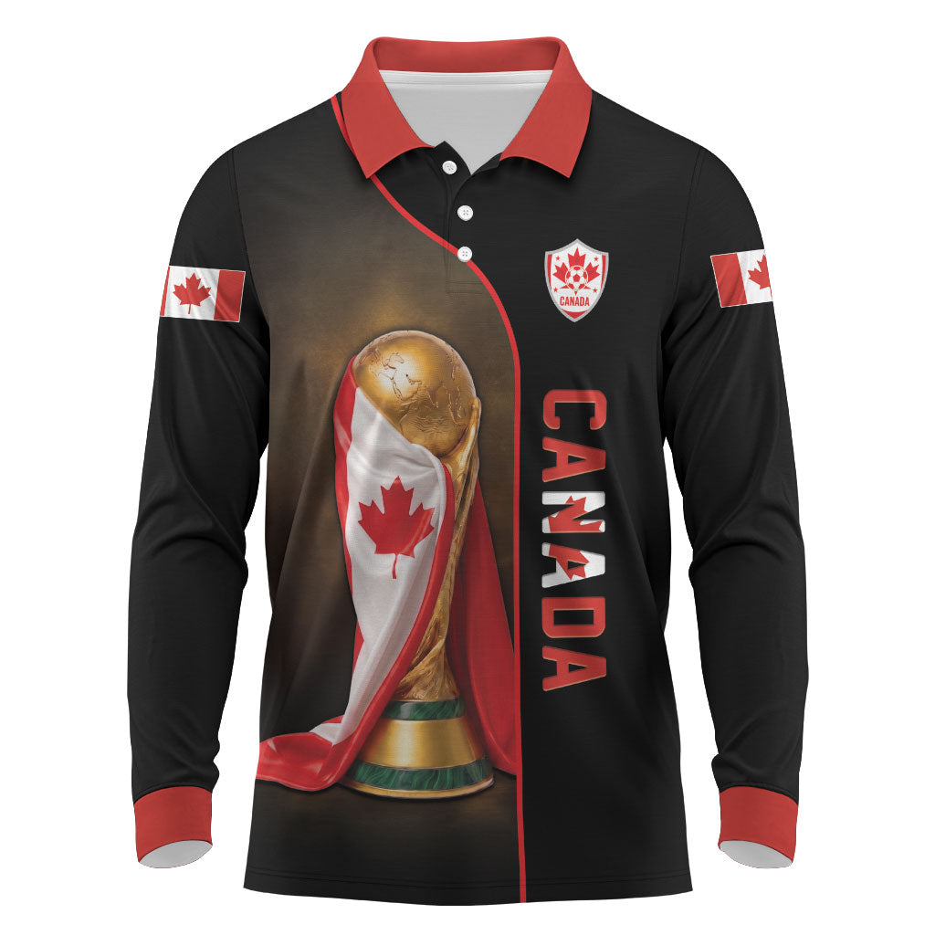 Personalized Canada Football 2026 Long Sleeve Polo Shirt Trophy Flag Pride Art