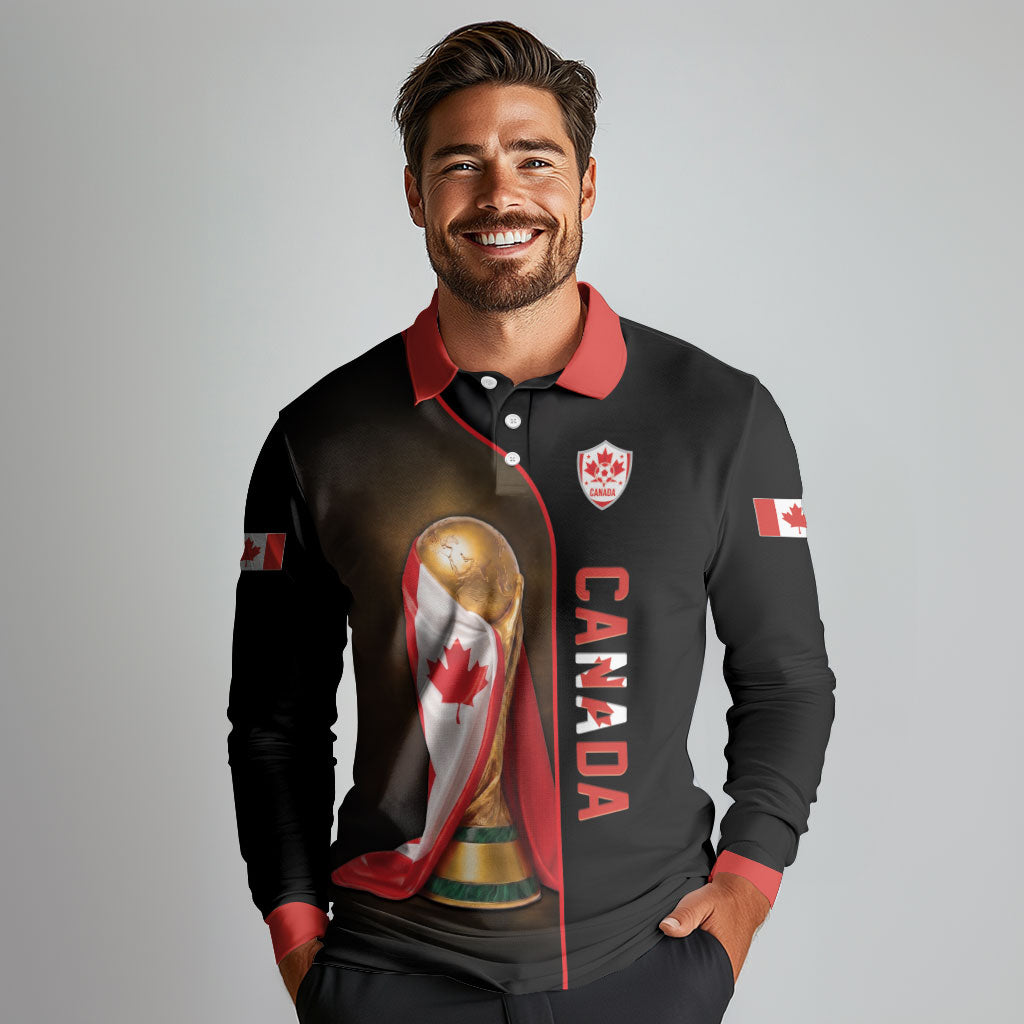 Personalized Canada Football 2026 Long Sleeve Polo Shirt Trophy Flag Pride Art