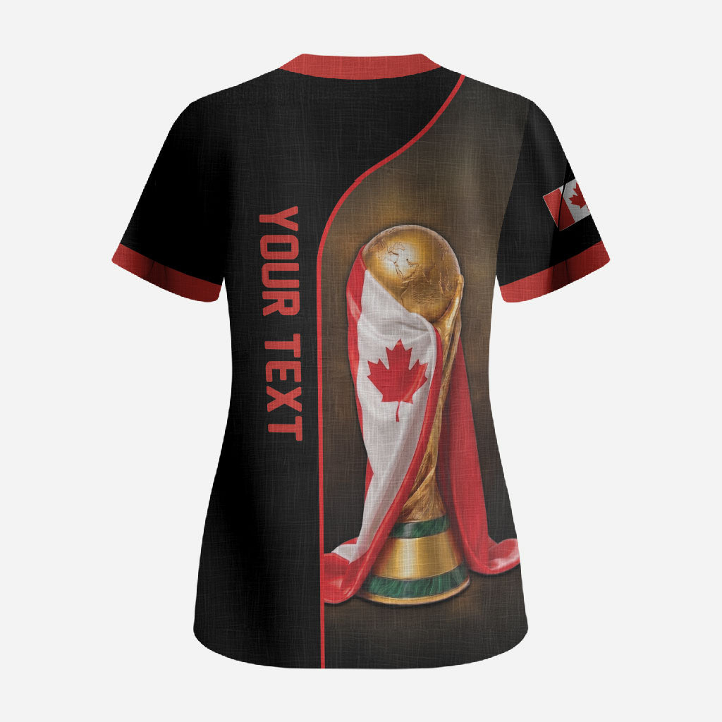 Personalized Canada Football 2026 Scrub Top Trophy Flag Pride Art