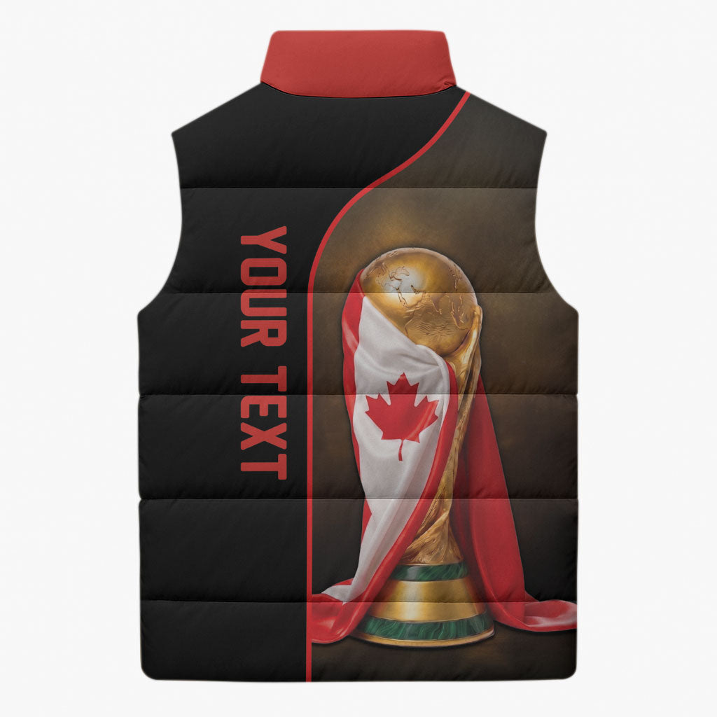 Personalized Canada Football 2026 Sleeveless Puffer Jacket Trophy Flag Pride Art