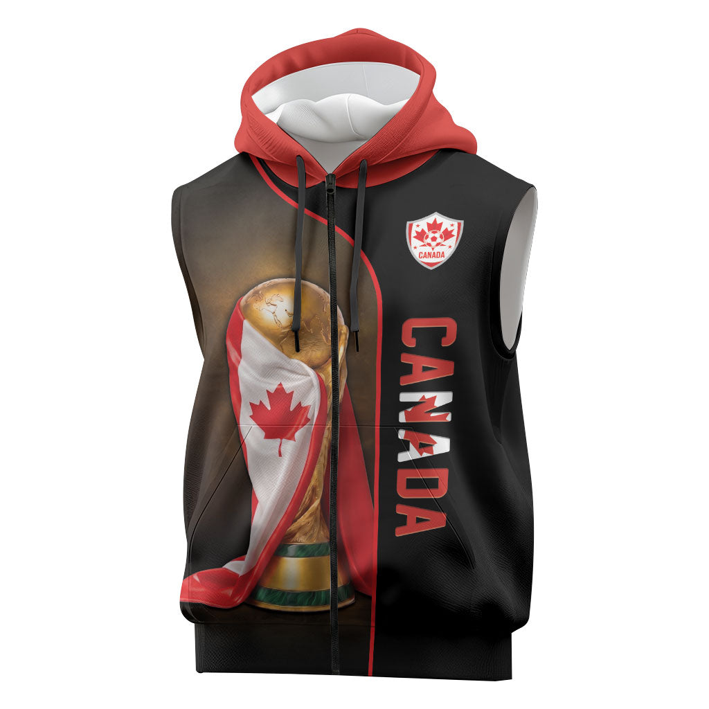Personalized Canada Football 2026 Sleeveless Zip Hoodie Trophy Flag Pride Art