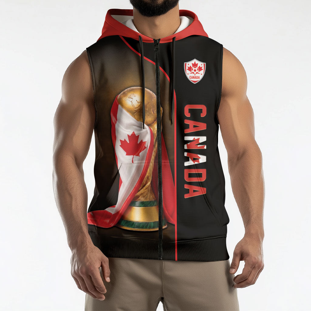 Personalized Canada Football 2026 Sleeveless Zip Hoodie Trophy Flag Pride Art