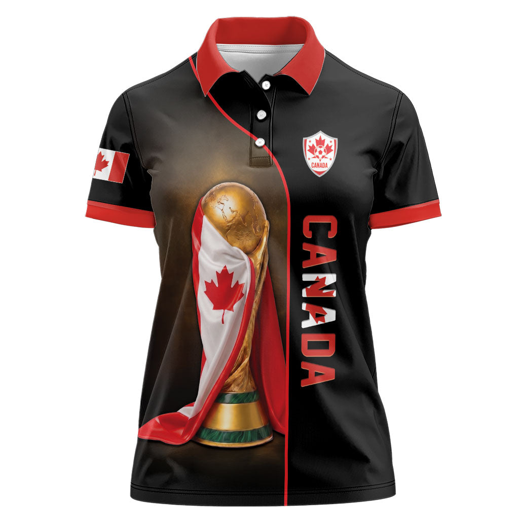Personalized Canada Football 2026 Women Polo Shirt Trophy Flag Pride Art